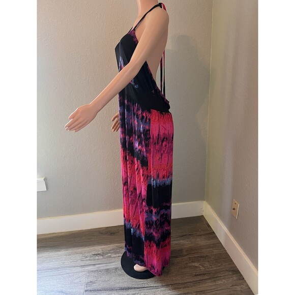 Baby Phat Womens Pink Black tie dye Sexy Flowy Maxi Halter Stretch 2X Dress #196 - Picture 6 of 10